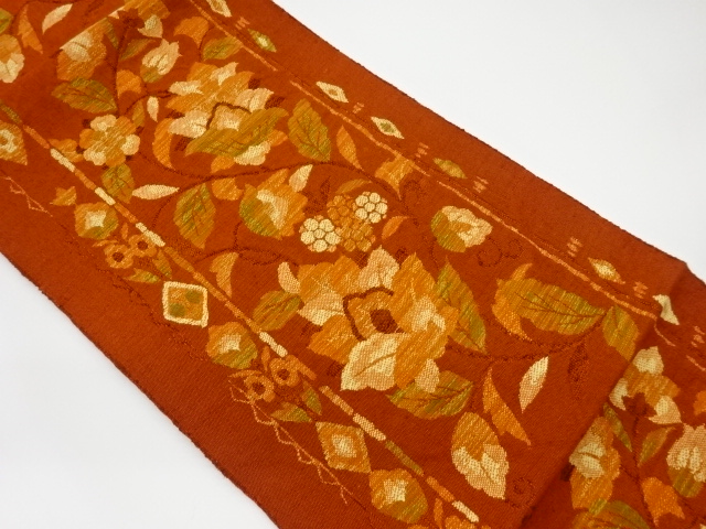 JAPANESE KIMONO / VINTAGE NAGOYA OBI / TSUMUGI / WOVEN FLOWER ARABESQUE